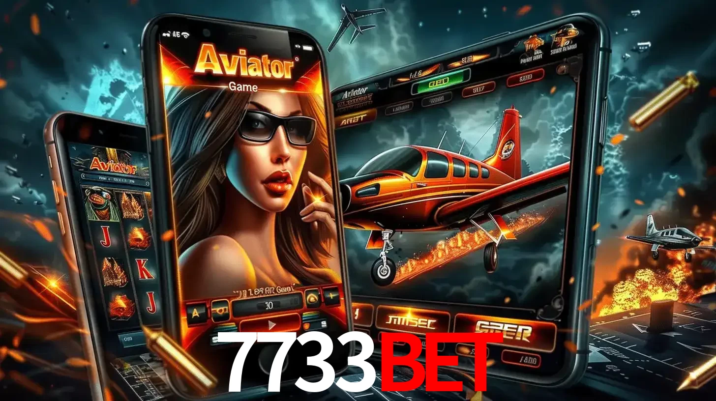 O popular jogo de apostas Aviator exibido em vários celulares e tablets, mostrando a interface emocionante e a ação de voo disponíveis para jogar agora no 7733bet.