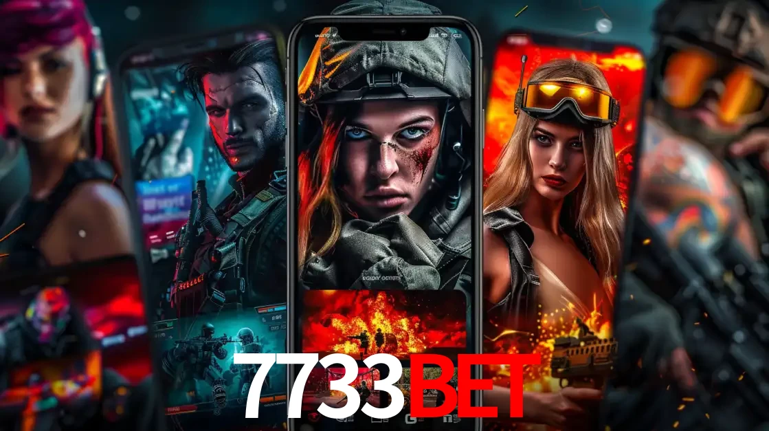 Montagem de telas de celular mostrando diversos personagens, masculinos e femininos, de um jogo de tiro, ilustrando a diversidade de equipes de e-sports para apostar no 7733bet.